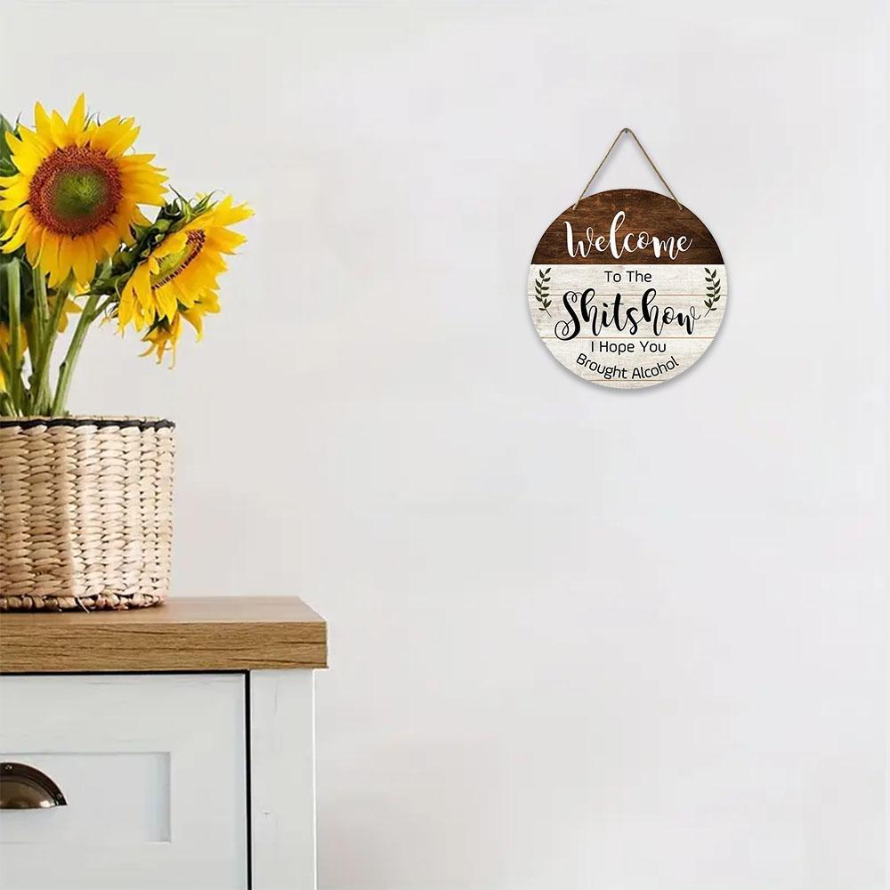 Welcome Wooden Sign, Letter Pattern Wood Door Sign, Funny Welcome Wall Hanging Plaque for Front Door Entryway Porch Bar Pub Farewell Party, Party Supplies, Decor