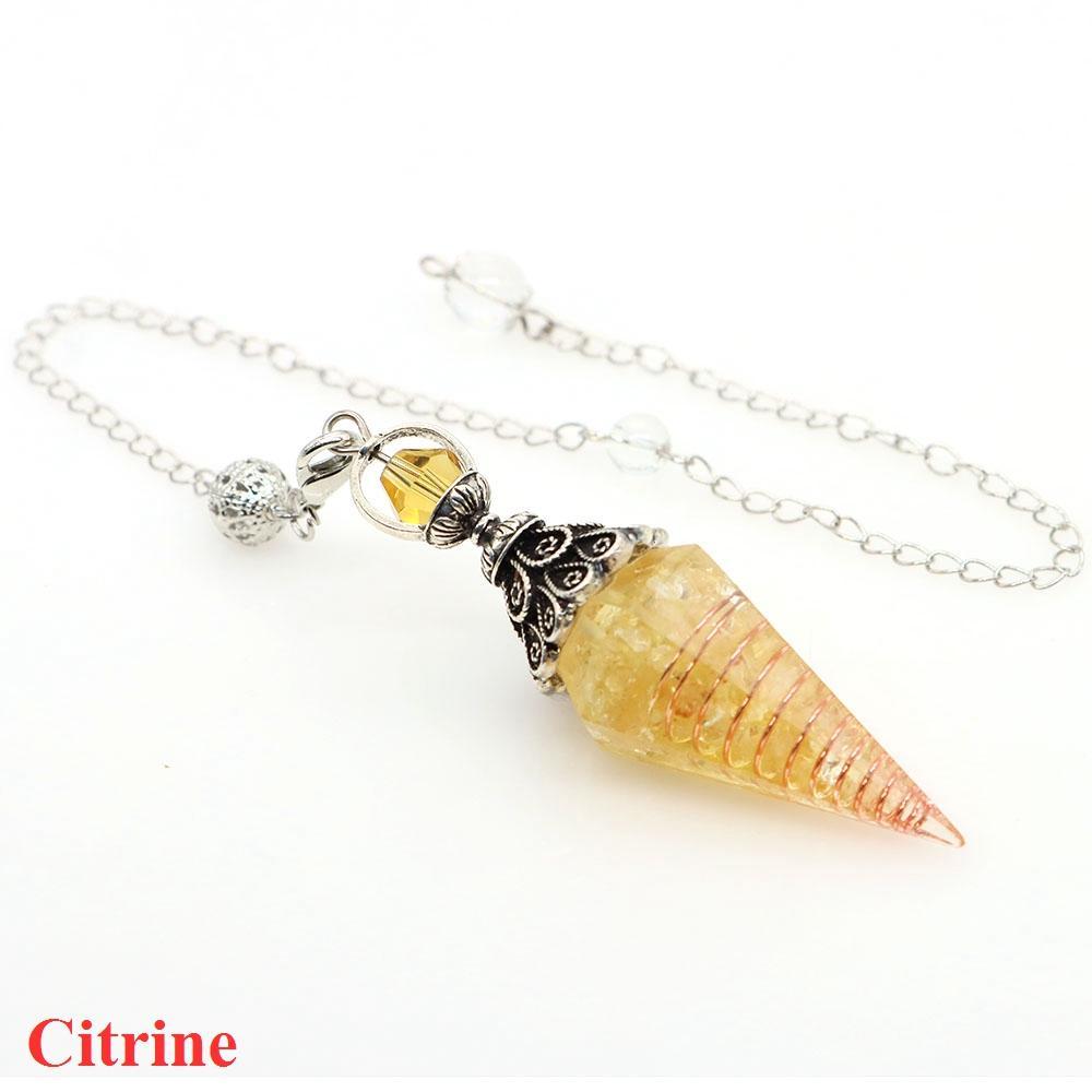 Natural Crystal Dowsing Pendulum Reiki Stone Chips Orgone Pendulums Hexagonal Pointed Reisin Spiritual Pendulo for Divination