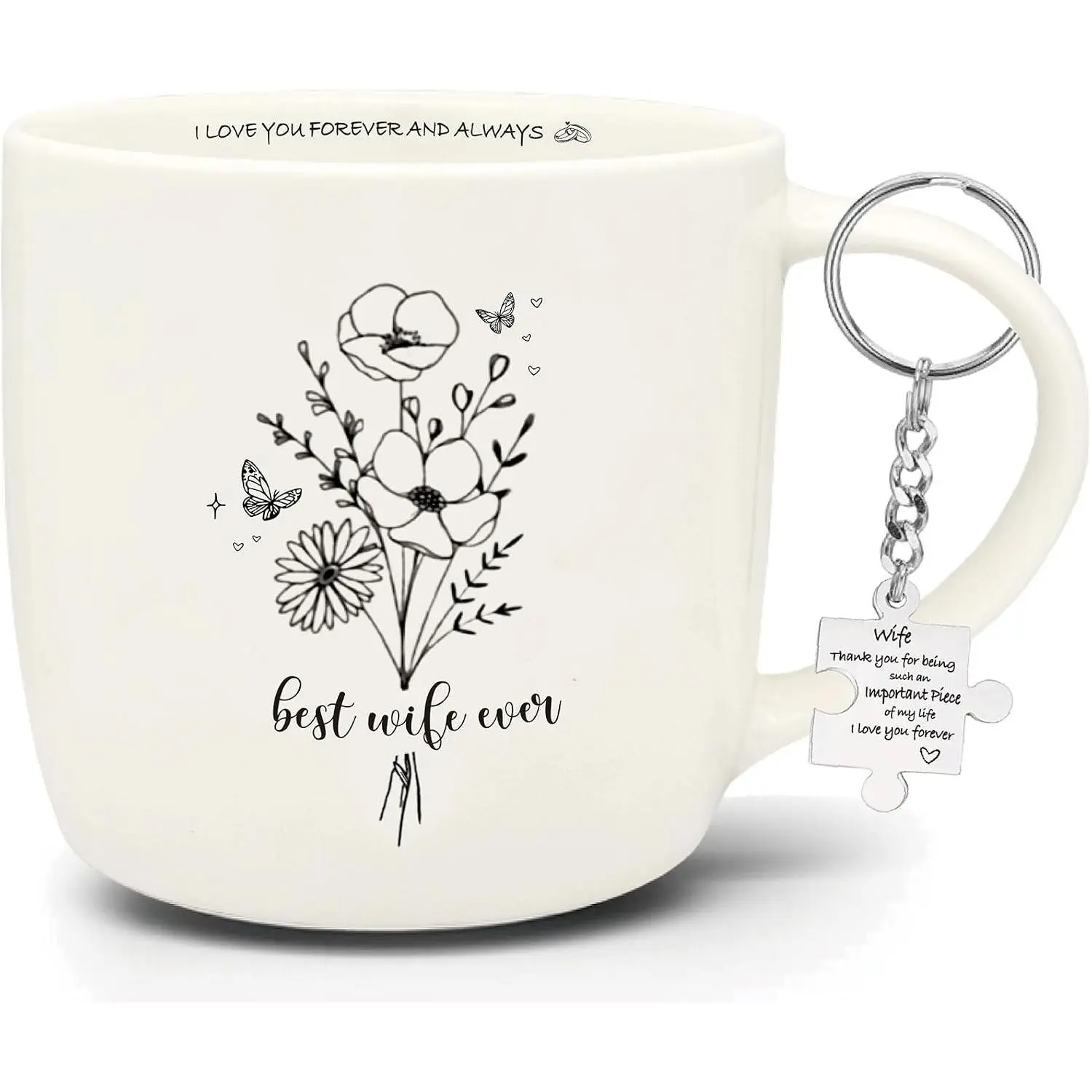 To My Wife ,  Wife Ever Mug Floral 12 Ounce Ceramic,  | Birthday, Valentines Day, Anniversary, Christmas, Appreciation Thoughtful  Ideas for Wife from Husband, I Love You Wife