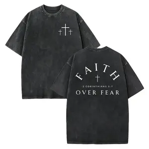 Faith Over Fear T-Shirt, 2 Corinthians 5:7 Jesus Bible Verse 2 Sides Shirt, Trendy Unisex Cross Christian Shirt Jesus Lover Graphic Tee