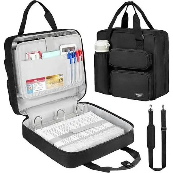 ZIOZERTT Zipper Binder 3 Ring with Ita Window,500 Sheets Capacity, Binder 2 Inch with Shoulder Strap Fits 13 Inch Laptop for School and Office Portable Travel Accessory, Foldable Home Organizer for Electronics, Files, Valuables