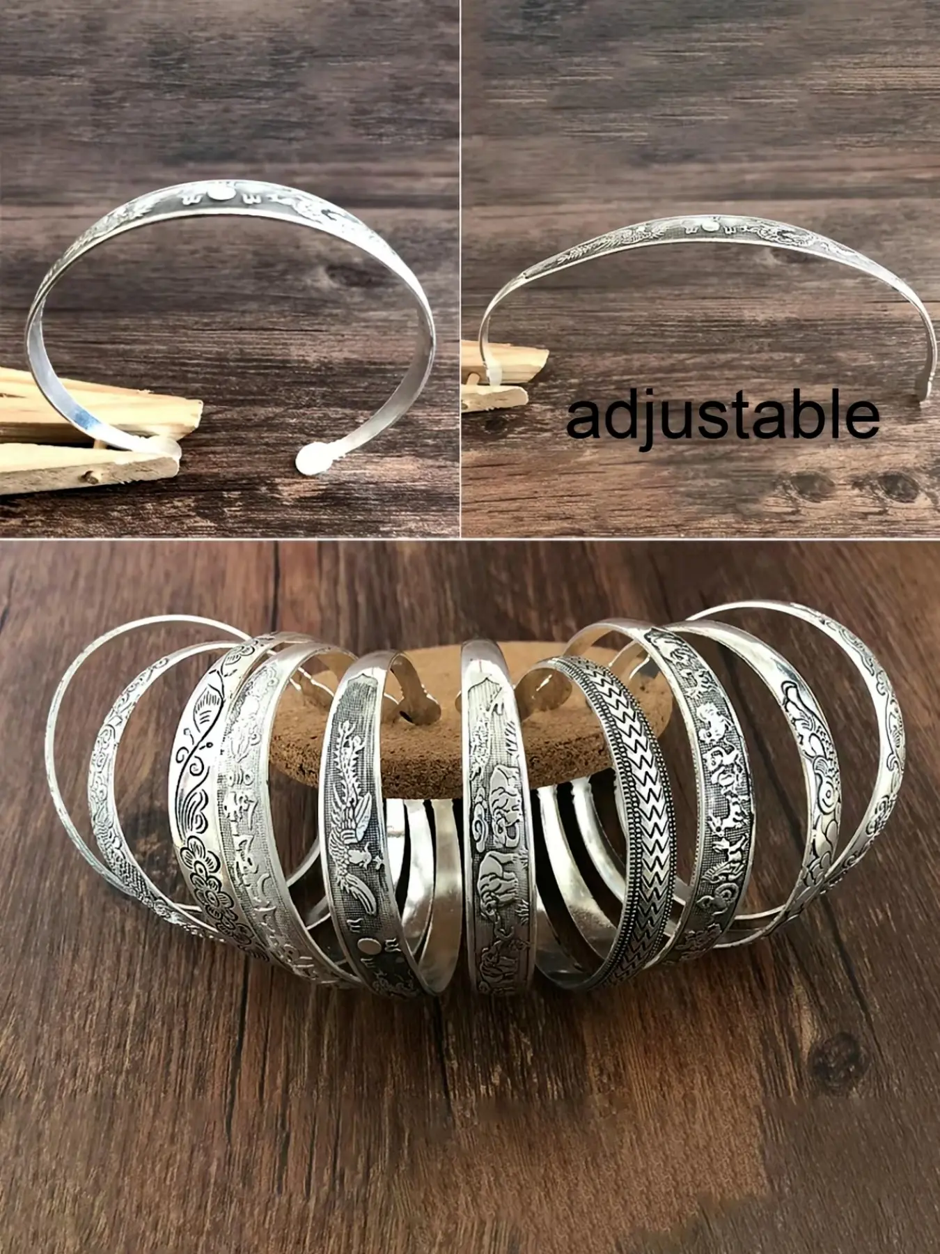 10 Pcs Vintage Ethnic Tibetan Miao Silver Color Bracelet Set, Women's Retro Carved Open Cuff Bangle Collection, Fashion Jewelry Accessories, Bohemian Bracelets, Layered Bracelet Set, Cuff Bangles Bracelets