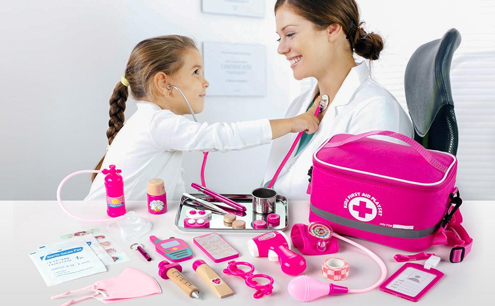 Doctor Kit for Girls, 34 Pcs Doctor Kit for Toddlers 3-5 with Storage Bag & Real Stethoscope, Pretend Play Set for Boys Girls Fun Role Playing Game