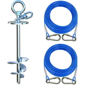 Tie Out  and Stake for Yard,with 2x15FT Heavy Duty Cables,360?Swivel  Run Anchor- No ,Runner for Yard - Up to 200LBS,Ideal for Outdoor Camping