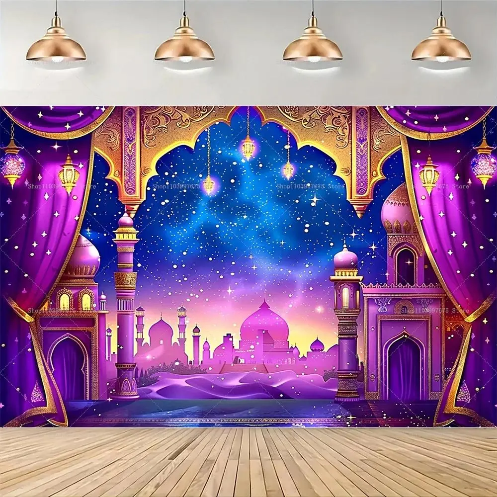 Aladdin Arabian Moroccan Nights Backdrop Party Background Cloth, Magic Desert Tapestry Wall Hanging Photography Background Premium Polyester Fabric, Birthday Party Decor, Baby Shower Event Setup, Photo Booth Prop, Studio Background, Fantasy Celebration