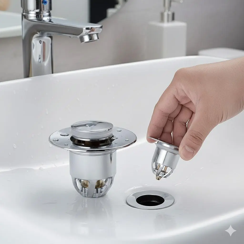 Press Pop-Up Odor-Proof Drain Filter, ABS Anti-Overflow & Anti-Backflow Design, Removable Easy-Clean Mesh, Hair Catcher Clog-Free Drain Strainer for Kitchen Bathroom Sink