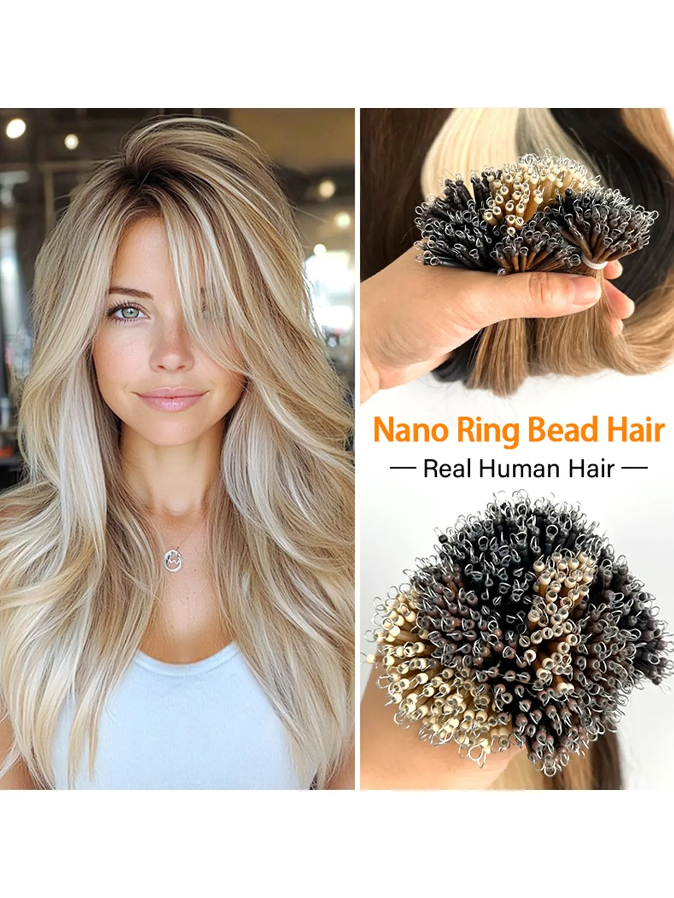Nano Rings Human Hair Extensions - Straight Natural Micro Bead Loop Nano Tip Hair Extensions for Women, Sew-In Hair Extensions, Hair Extensions for Women