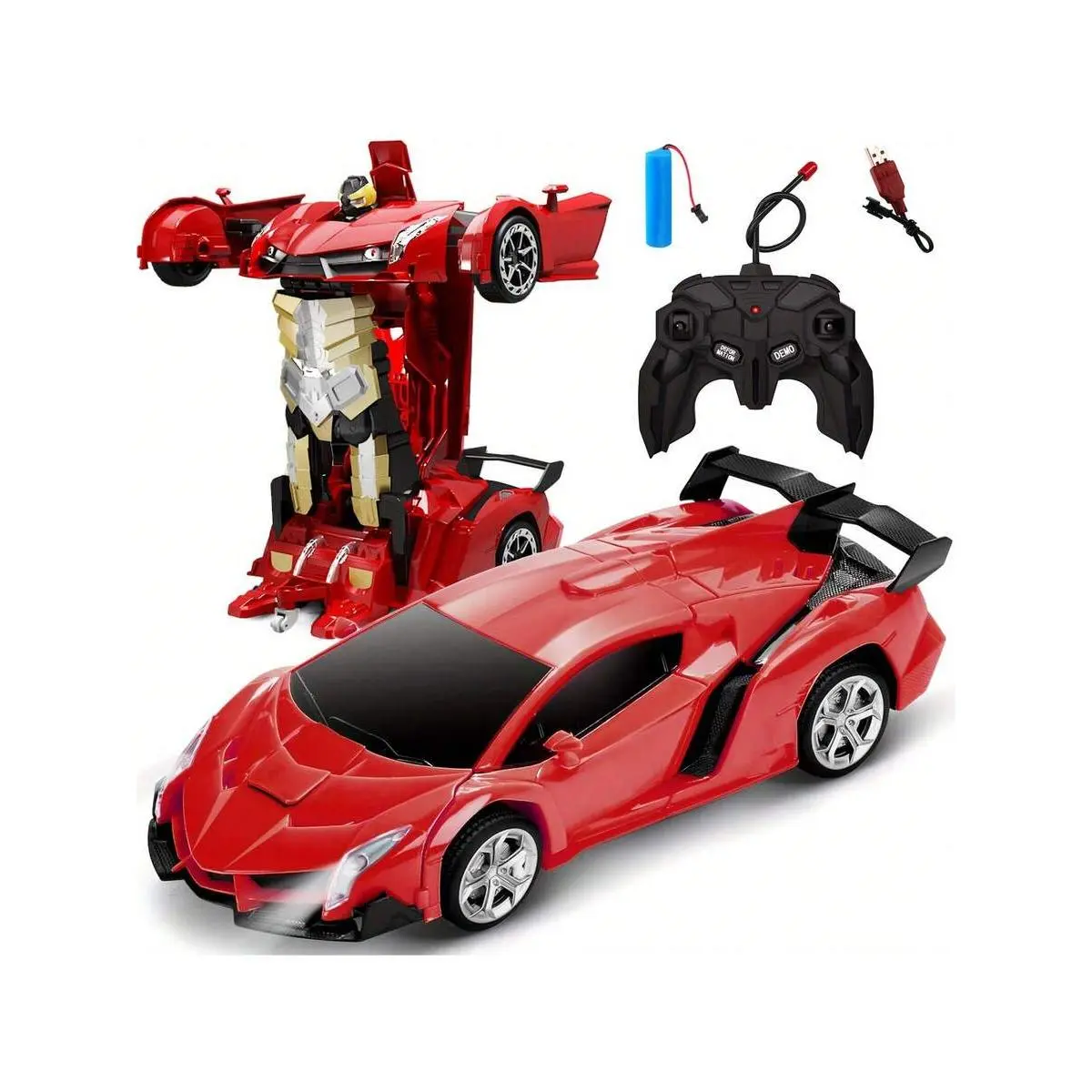 RC Transformer Car - 1-Button Transformation, 360° Rotation Drift, LED Lights Remote Control Robot Car, Indoor Birthday Toy Gift for 3-4 Years Old Girl & 6+ Boys