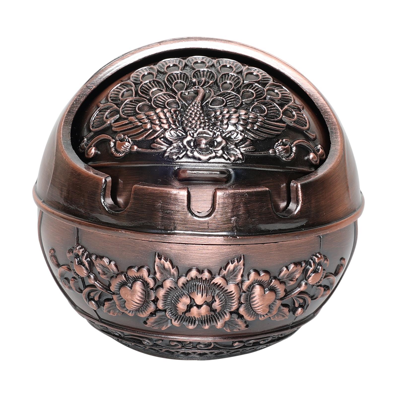 Vintage Metal Peacock Print Ashtray, 1 Count Portable Travel Ashtray, Reusable for Outdoor Dining Room Office Indoor Home Bar Use, Travel Essentials