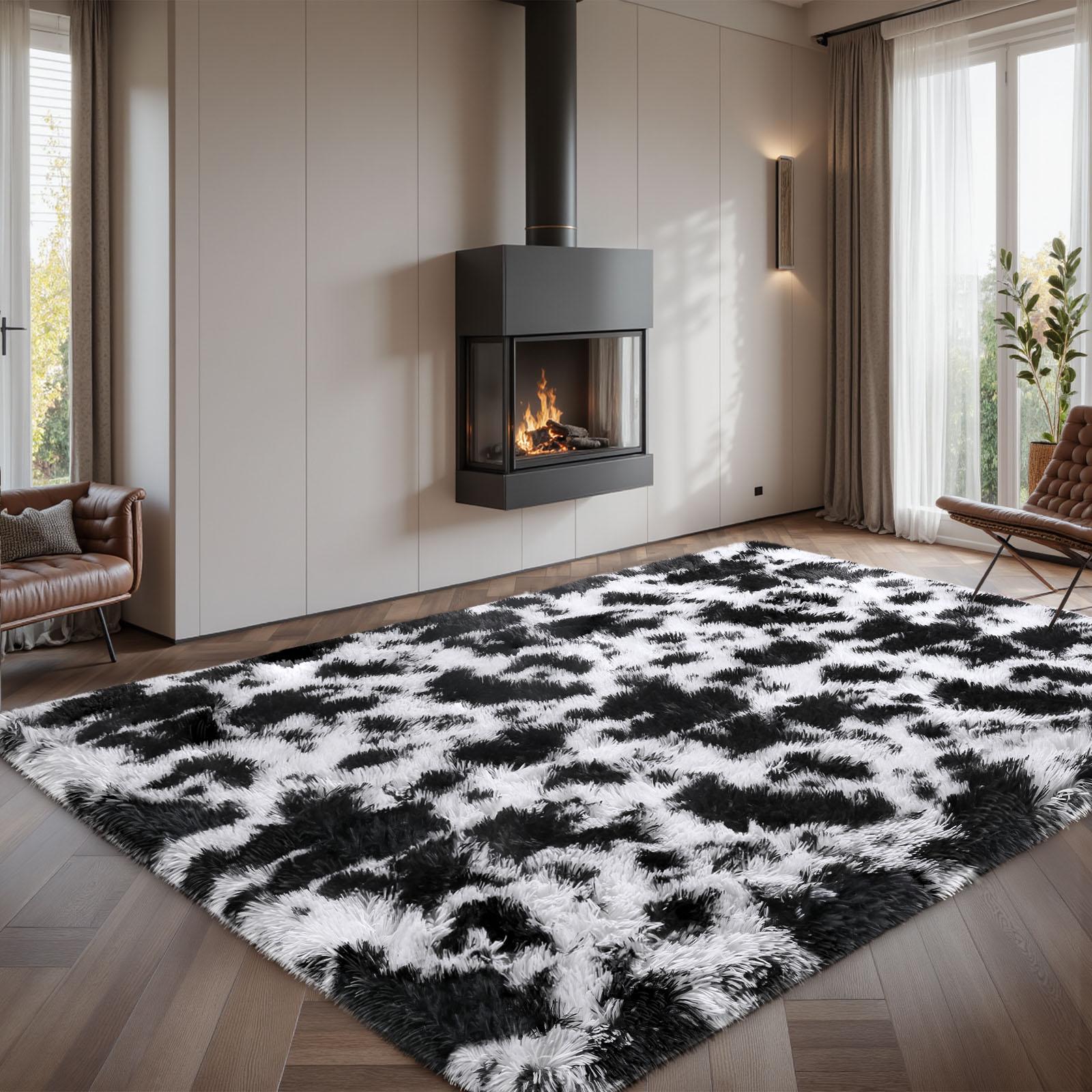FAMVAL Large Size Plush Rugs Big Fluffy Area Rug Non-slip Soft Shaggy Carpet Mats for Livingroom Bedroom Nursery Home Decor Cow Print Christmas gifts