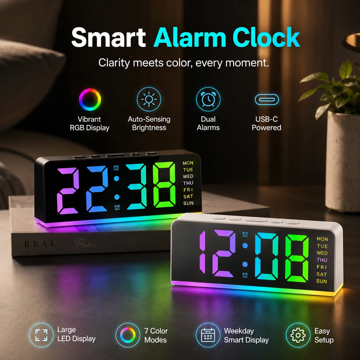 LED Digital Clock, Clock With Temperature, 1 Count Multifunctional Date and Temperature Display Desktop Clock, Digital Alarm Clocks, Decorative for Living Room, Bedroom and Office, Ideal for Kids, Teens and Students, Bedroom, School and Study Desk-YY2