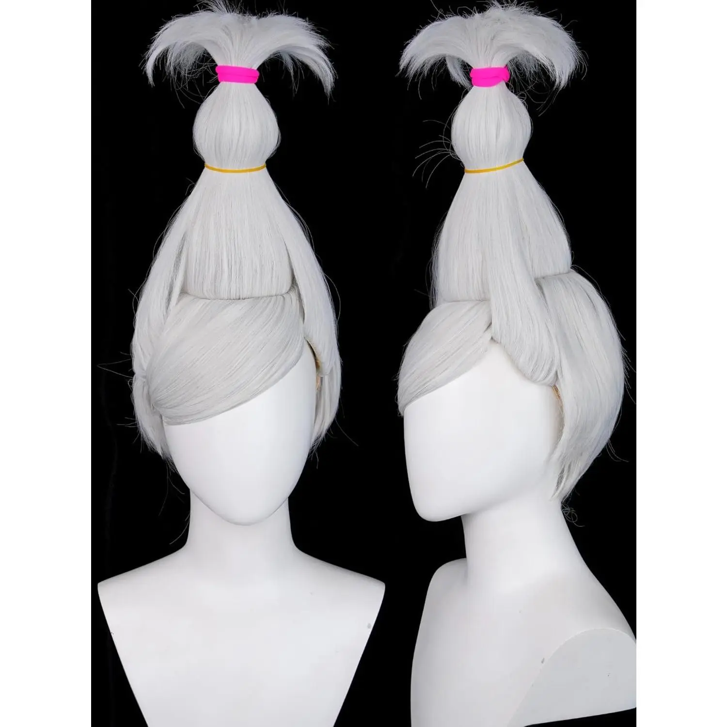 Ayase Grandma Silver White Anime Cosplay Wig with Bangs for Women | Long Light-gray White Wigs + Hair Tie for Halloween Party Costumes