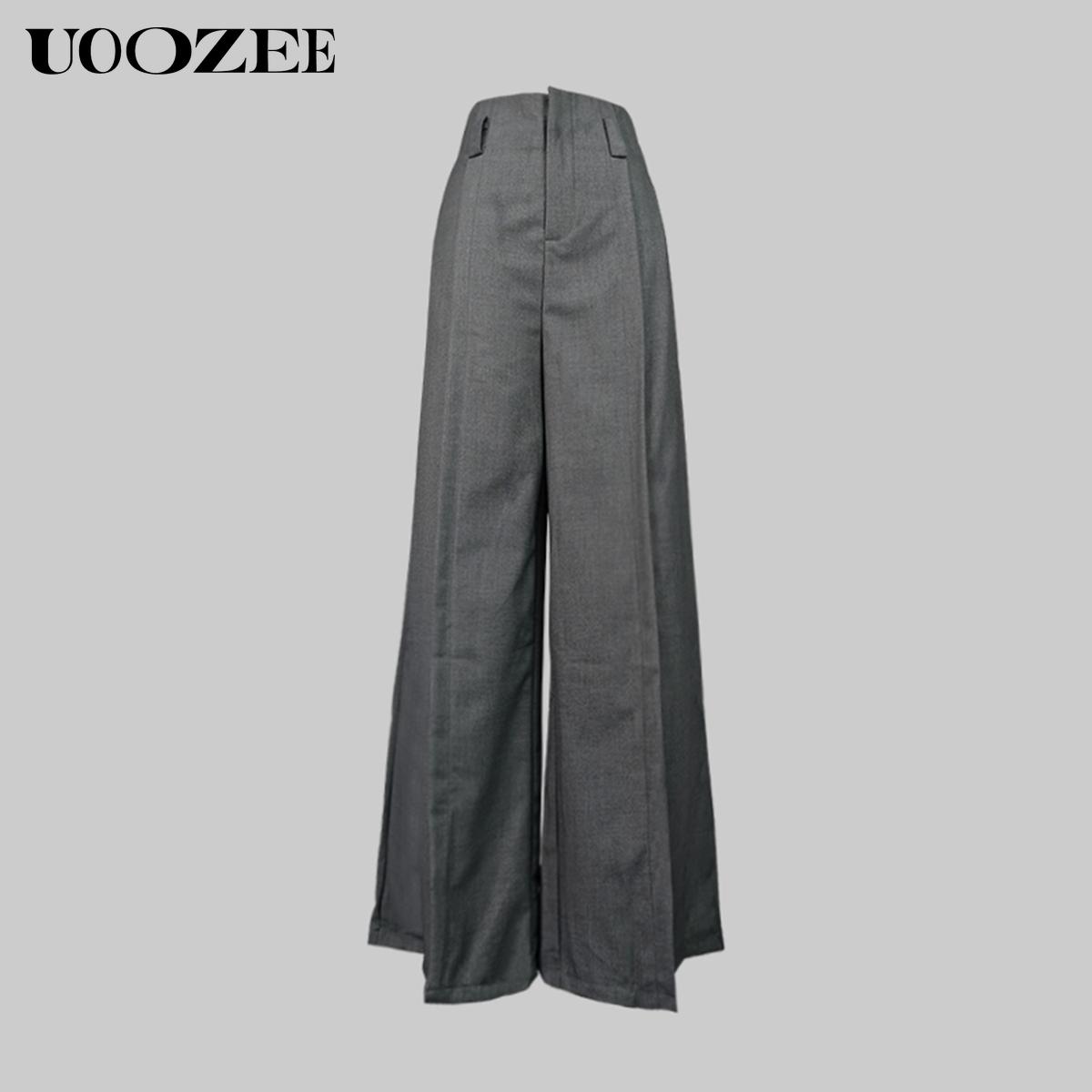 UOOZEE Women's Loose Wide Pants High-Waisted Pleated Split-Front Pants Trousers No belt Bottom Fitted Womenswear Basic pants women work outfits women interview outfits