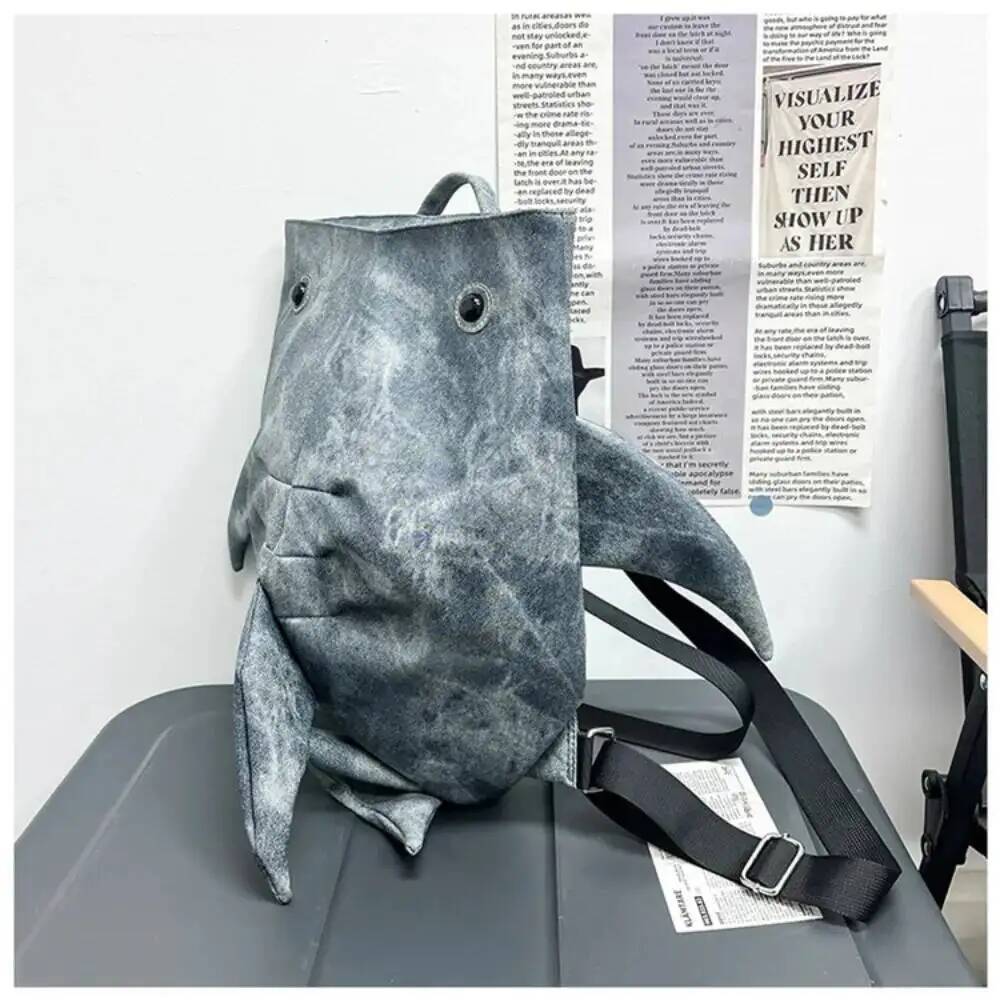 Y2K Funny Whale Shark Shape Backpack Durable Large Capacity Travel Bag Women Men Cute Outdoor Cartoon Knapsack Student Schoolbag