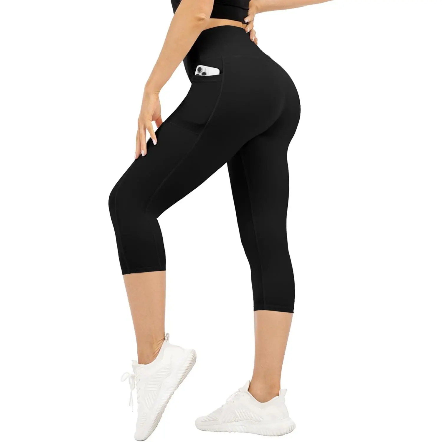 Women's High-Waisted Capri Leggings with Pockets, Tummy Control Quick-Dry Yoga Pants Made from High-Quality Fabric for Workout & Cycling, Sporty Chic