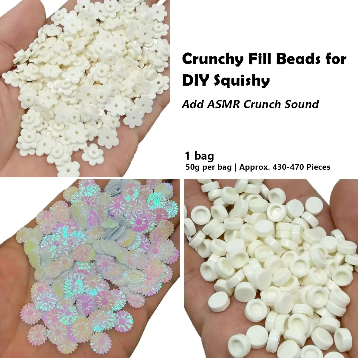 Crunch Fill Beads for DIY Squishy Toys, ASMR Crunch-Sound Hollow Fillers, Handmade Craft Supplies for TPR Empty Shells, Satisfying Sensory Squeeze Fidget