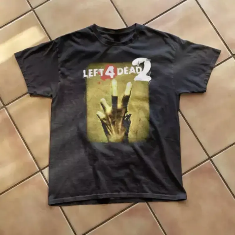 Men Women Casual Short Sleeve T Shirt Retro Left 4 Dead 2 Zombie Hand Logo Graphic Tee Loose Horror Gamer Daily Outfit