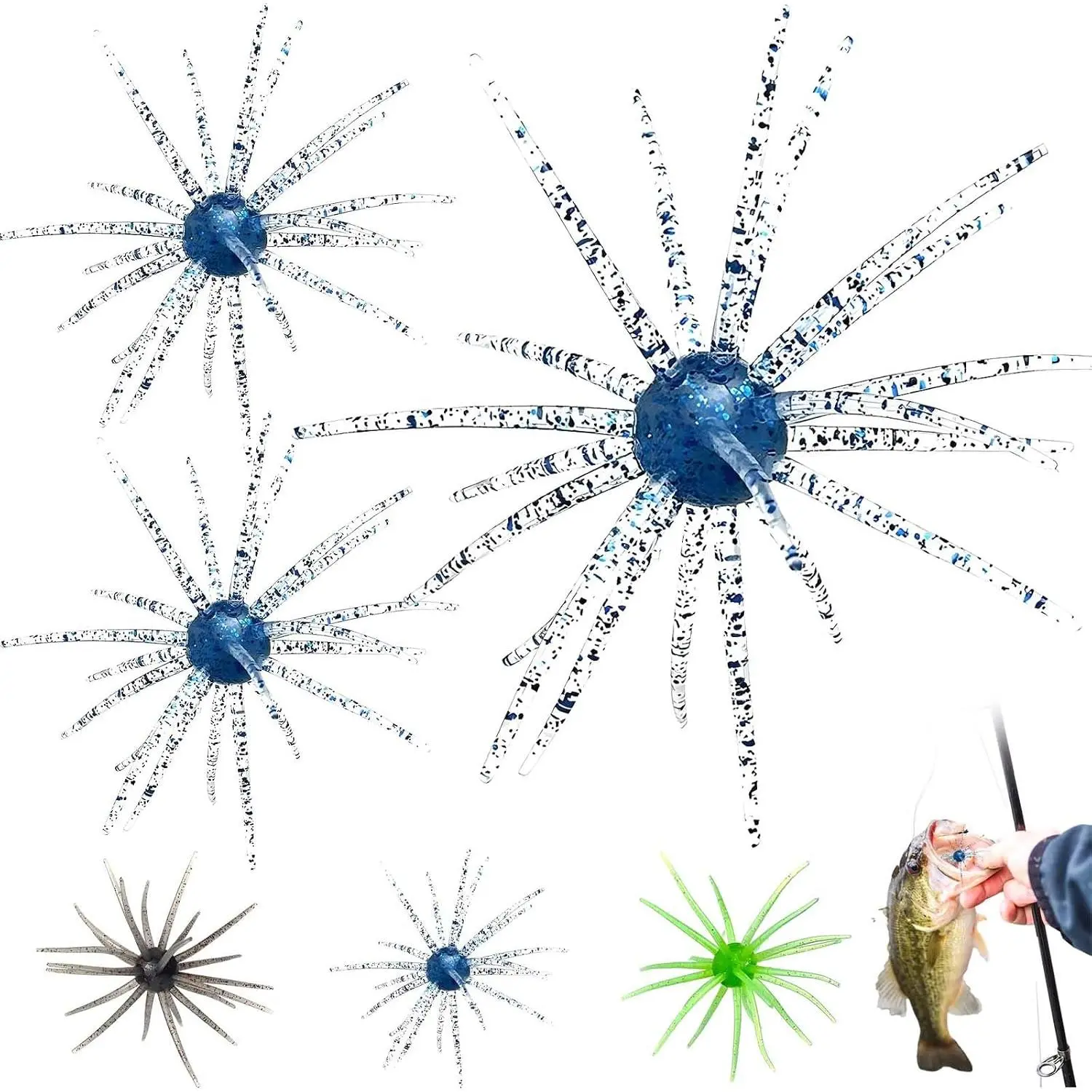 3 count  Sea Urchin  - Soft Floating Squirm Fishing Lure with Tentacles, Saltwater Freshwater Hook Baits for Bass, Mandarin Fish, Catfish, Tilapia, Angler