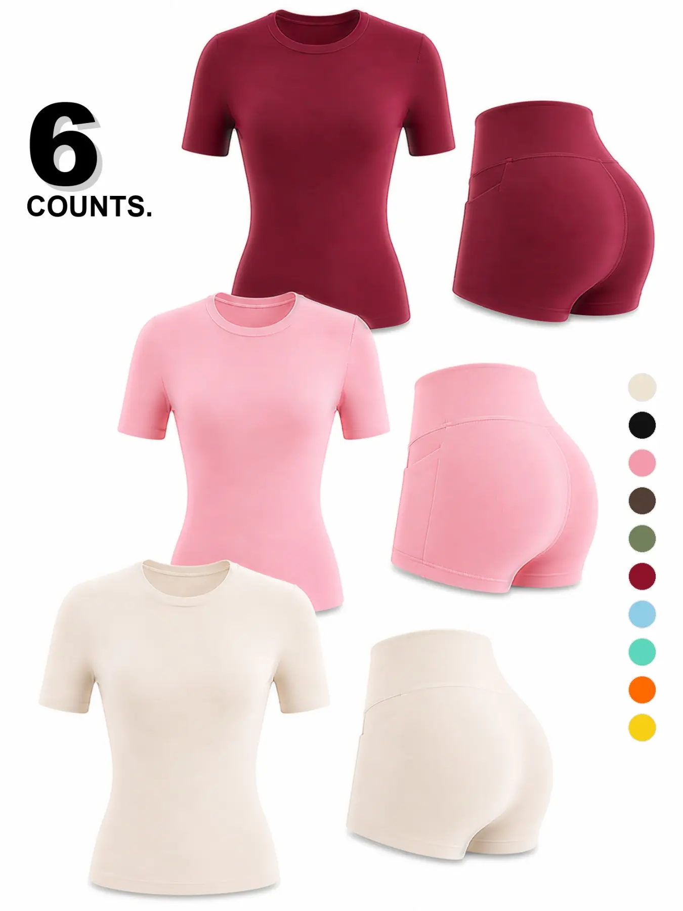 Women's Fitness Set, Matching Gym Set, Casual Comfortable Sportswear, Slim Fit Short Sleeve Top, High Waist Water-Resistant Shorts, All Seasons