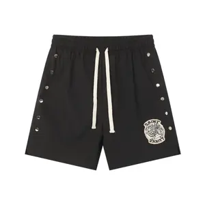 Saint Vanity Patch Button Side Split Shorts Men Multi Color Drawstring Elastic Waist Oversized Y2K Streetwear Hip Hop Casual Sports Track Shorts Summer Trendy Bottom