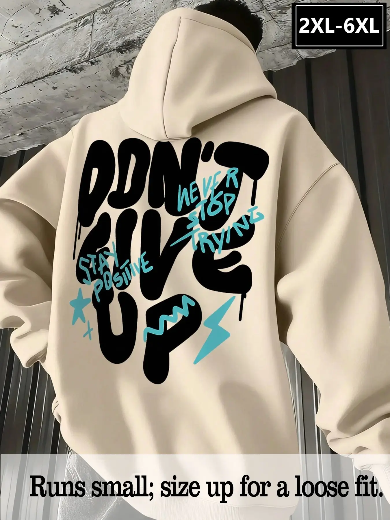 Plus Size Men's American Graffiti Letter Print Hoodie, Loose Fit Soft Fabric, Conceals Fat, Comfortable Pullover, Streetwear, 2xl-6xl, Graphic Print Hoodie