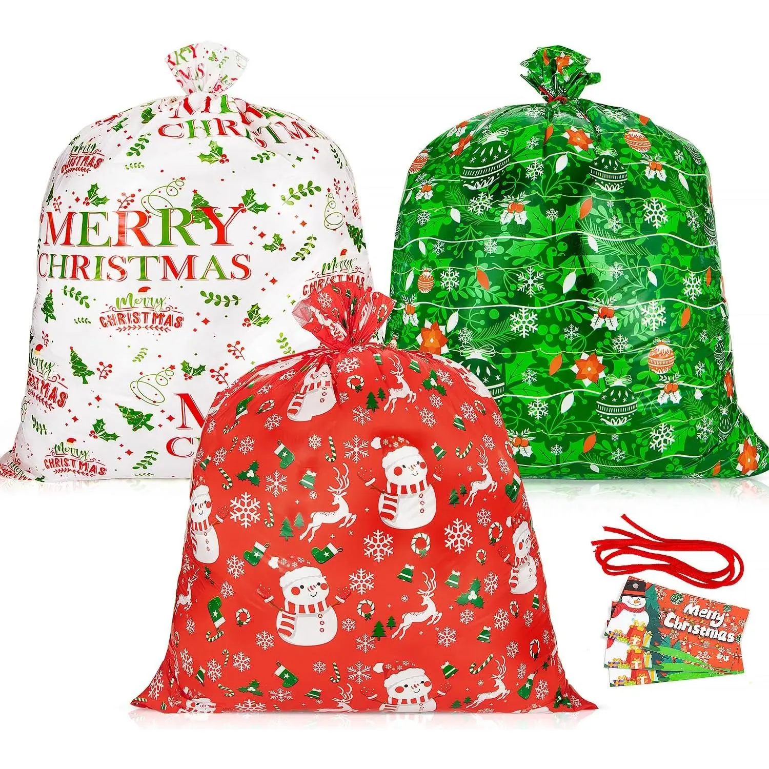 3 count Large Christmas  Bags 36"x36" Holiday  Wrap  Christmas Bags for Gifts Giant Sacks for Presents Big Xmas Plastic  Bags