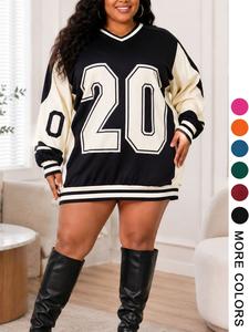 women's american style v neck long sleeve top dress, casual streetwear loose pullover, trendy versatile summer fashion