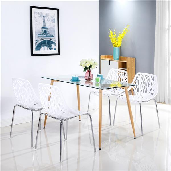4pcs Modern Stackable Chair Set of 4,Kitchen White Dining Chairs,Birch Sapling Comfy Chairs for Dining Room,Living Room,Waiting Room (White)