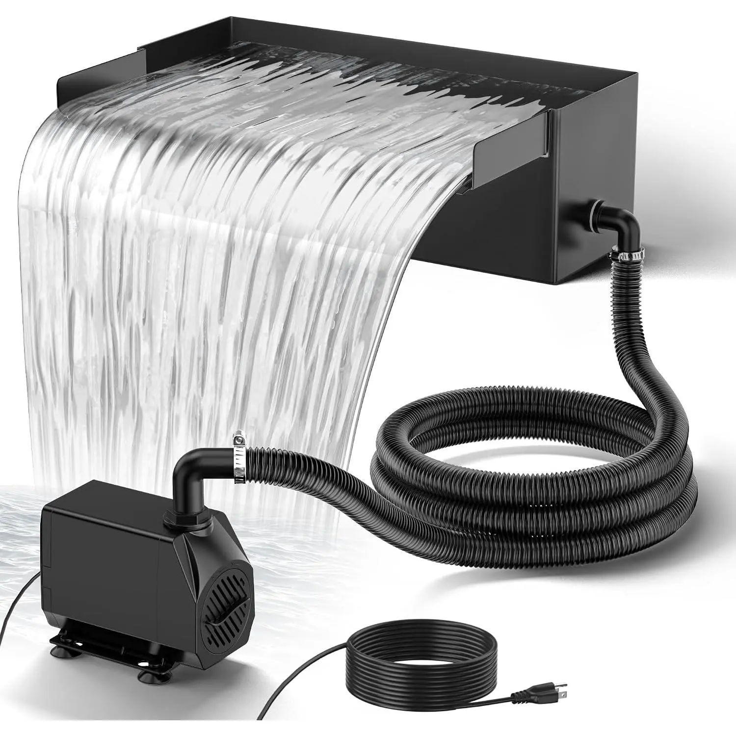 Pond Waterfall Kit with 12.2" W Stainless Steel Waterfall Spillway | Includes Pond Waterfall Box, 660GPH Water Pump, 10ft Corrugated Tubing, for Garden Ponds and Streams up to 2,000 Gallons