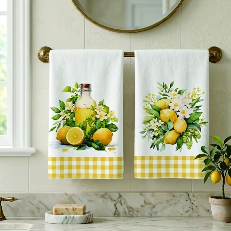 Set of 2 - Lemon Blossom Kitchen Towels & Tea Towels | Ultra-Absorbent Microfiber Dishcloths | Charming Rustic Kitchen Decor Hand Towels | Ideal for Kitchen & Bathroom Decor | Perfect Gifts for Mother's Day, Friends, Housewarmings, and Birthdays