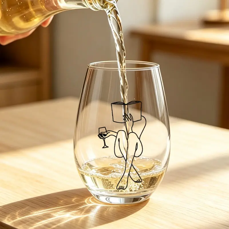 Art Stemless Champagne Wine Glass, Drinking Cup for Party Home Use, Perfect Gift for Wine Enthusiasts