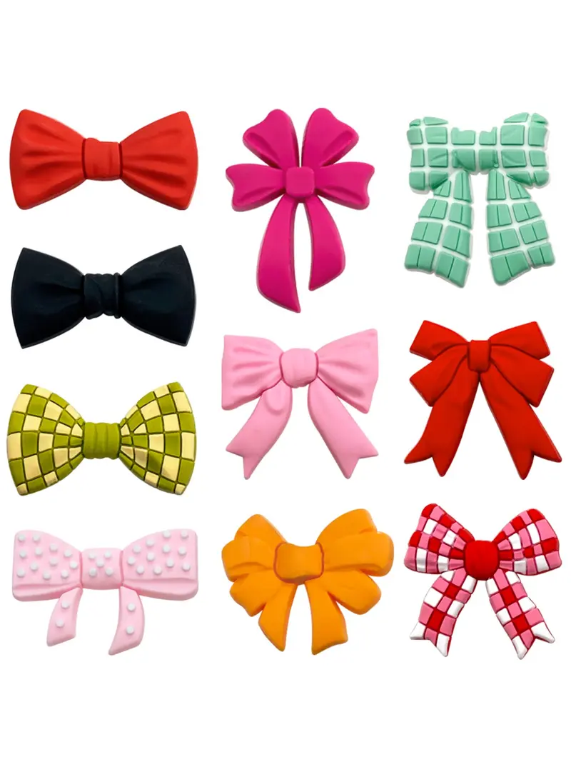 10-Piece Cartoon Bow PVC Soft Rubber Shoe Charms, Fun DIY Garden Shoe Accessories