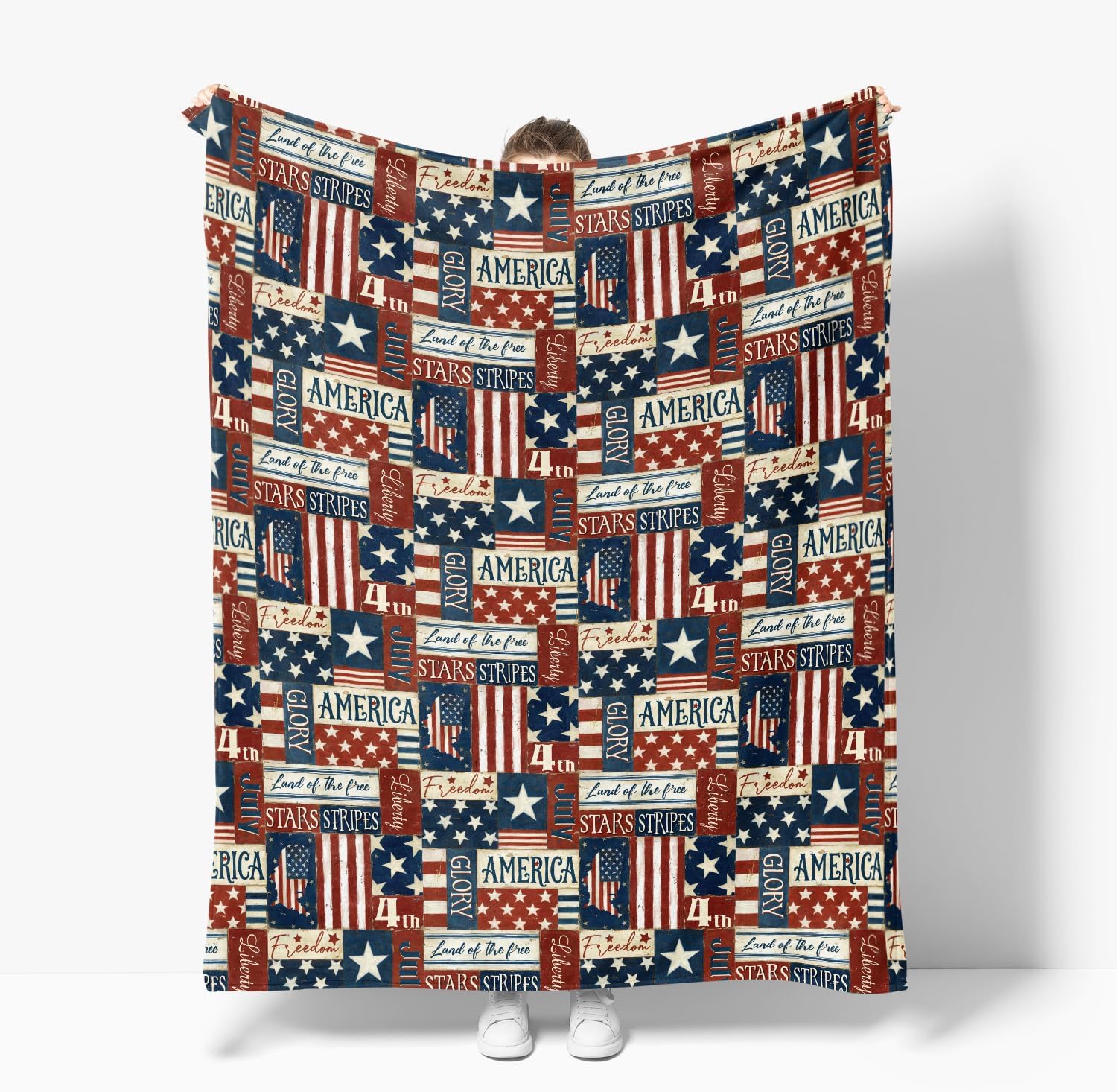 Horaldaily 4th of July Flannel Blanket Throw, Patriotic Veterans Day American Flag Soft Fuzzy Plush Cozy Fleece Blankets for Couch Sofa Bed Decor, Ideal Gifts for Kids Adults 50x60