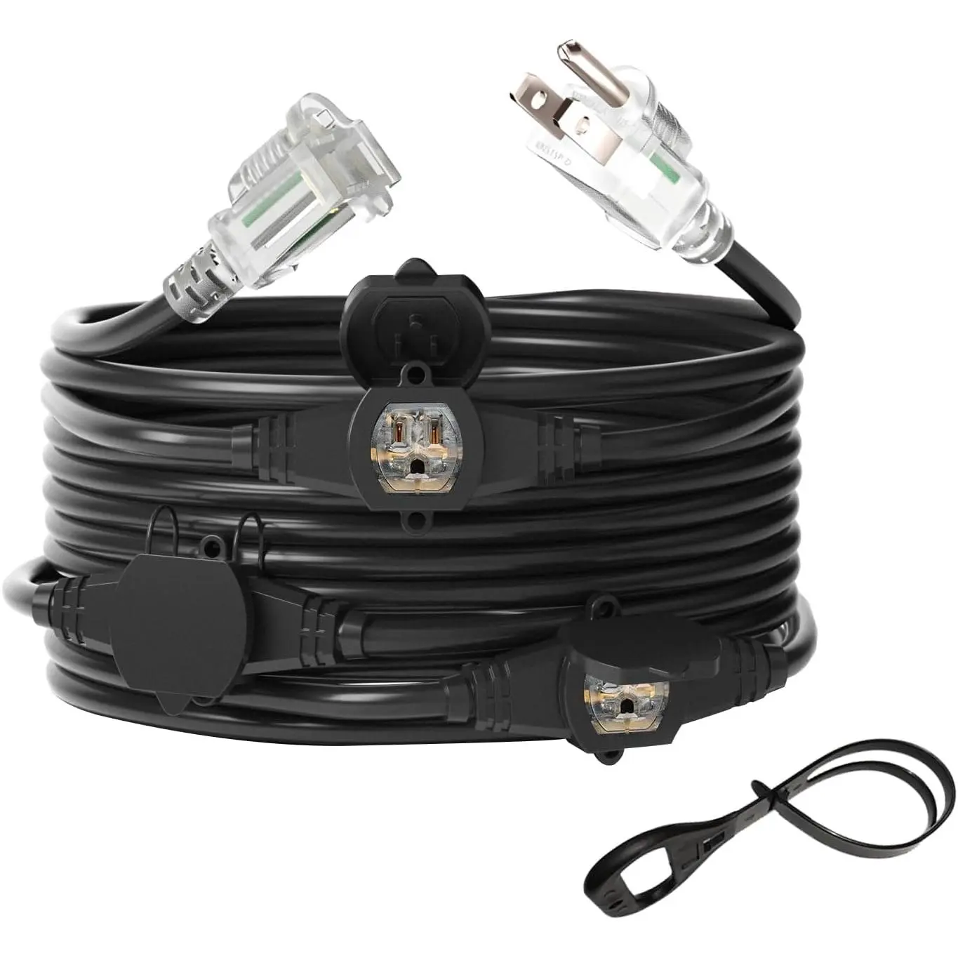 25FT 14 Gauge SJTW 3-Prong Power Extension Cord with 5-15R Male Plug to Female Connector, 7 Evenly-Spaced Multiple Outlets, 125V 15Amp UL Certified for Devices, Stage/Outdoor Use (Automotive & Motorcycle Car Battery Repair Tools), Christmas Light