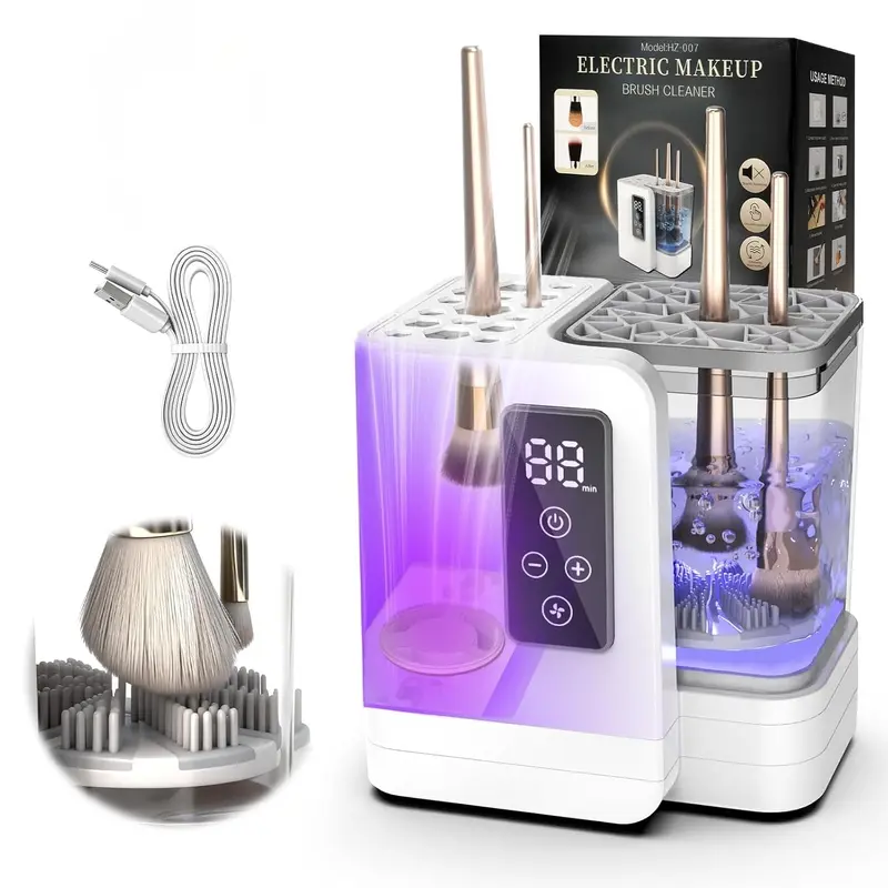 5-in-1 Electric Makeup Brush Cleaner & Dryer Machine- Portable Automatic USB Cosmetic Brushes Cleaner Tool with Deep-Clean Silicone Brush for All Size Brushes (Contour, Eyeshadow, Blush)