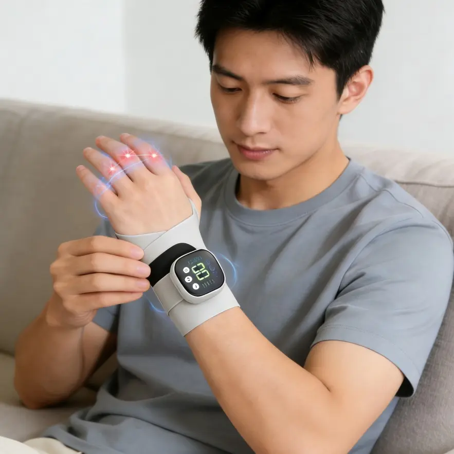 3-In-1 Rechargeable Wireless Hand Massager, Microcurrent, 10 Modes, 29 Intensity Levels, Ideal for Arthritis, Carpal Tunnel Syndrome, Portable Design
