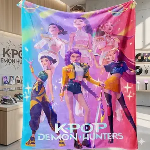 K-Pop Demon Hunter Style Flannel Blanket, Anime Plush Flannel  Throw for Adults Kids, Super Soft Warm Cozy Blanket for Sofa Bed Office Room Decor Birthday Holiday Gift