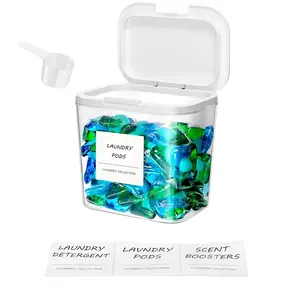 Laundry Pod Container with Pop-up Lid Compact Laundry Room Storage Container for Detergent Pods  Laundry Powder Scent Booster Container with Scoop
