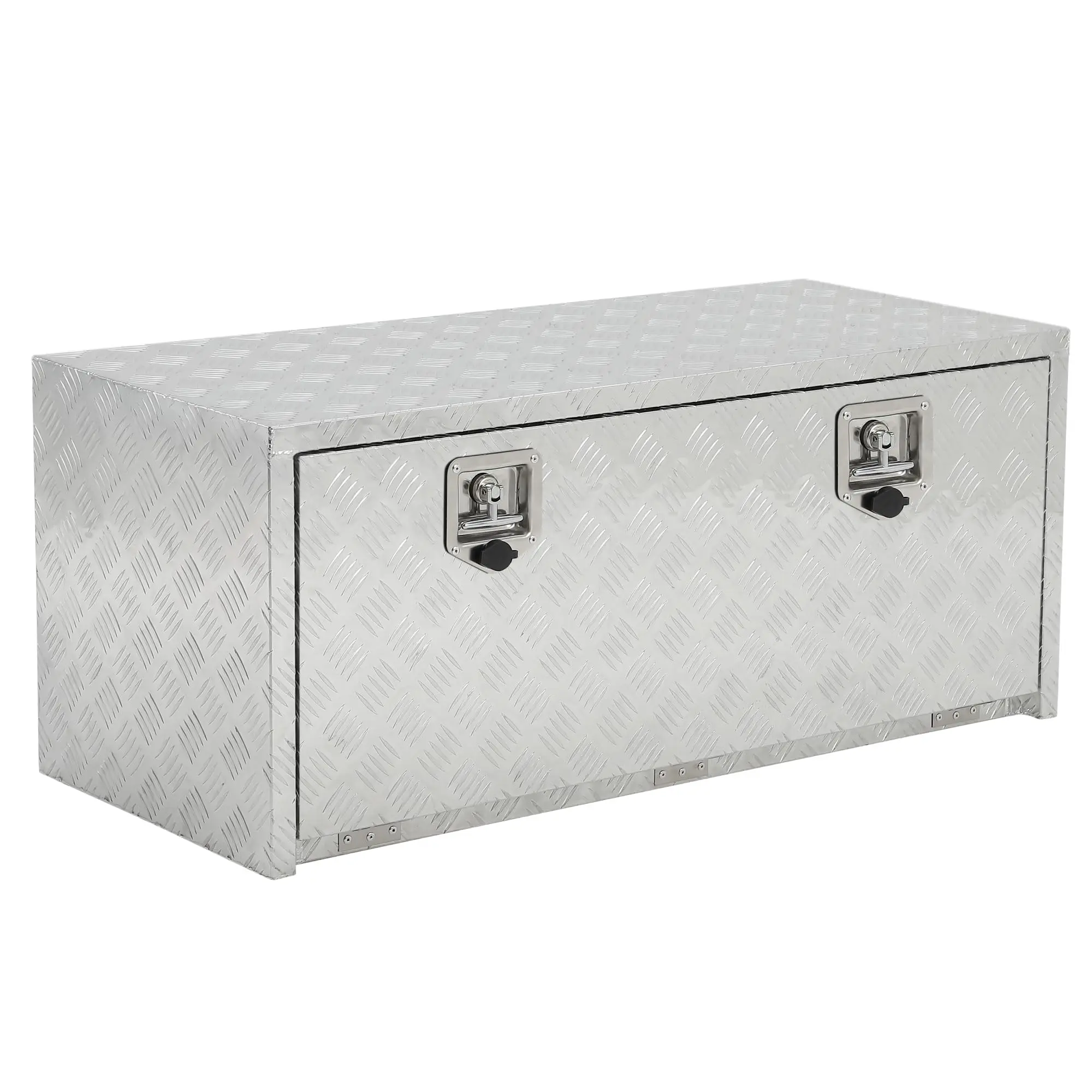 【Garvee】 Aluminum Tread Plate Underbody Tool Box, 18x18x36" Natural Silver, Dual Locks, Truck Bed Storage Cabinet, Flatbed Fit for Contractors’ Service Vehicles, Garage Workshops