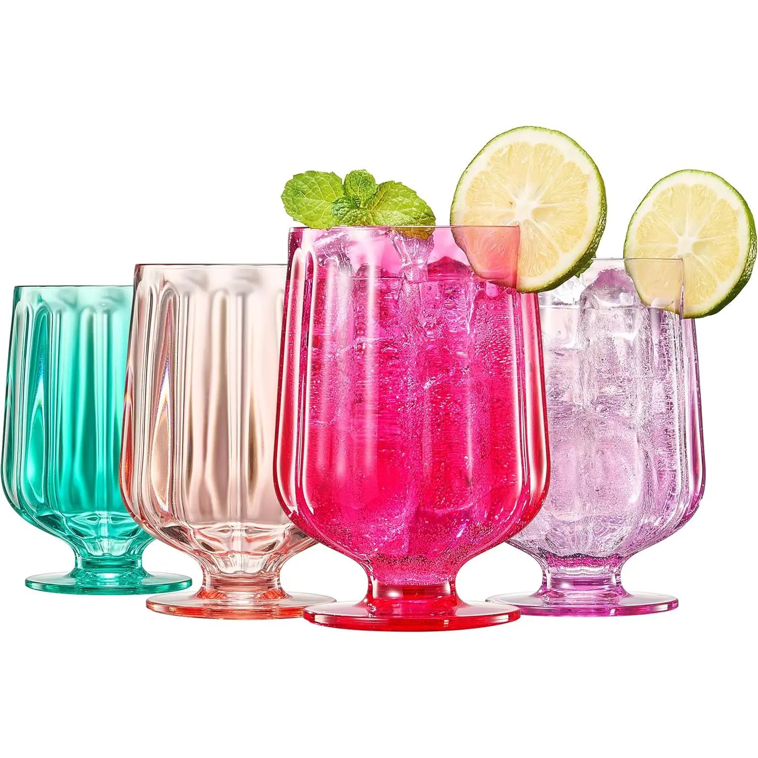 15oz Premium Unbreakable Acrylic Drinking Glasses Set of 4 - European Style Tritan BPA-Free Reusable, Dishwasher-Safe Glassware - Ideal for Gifting, Indoor/Outdoor Use