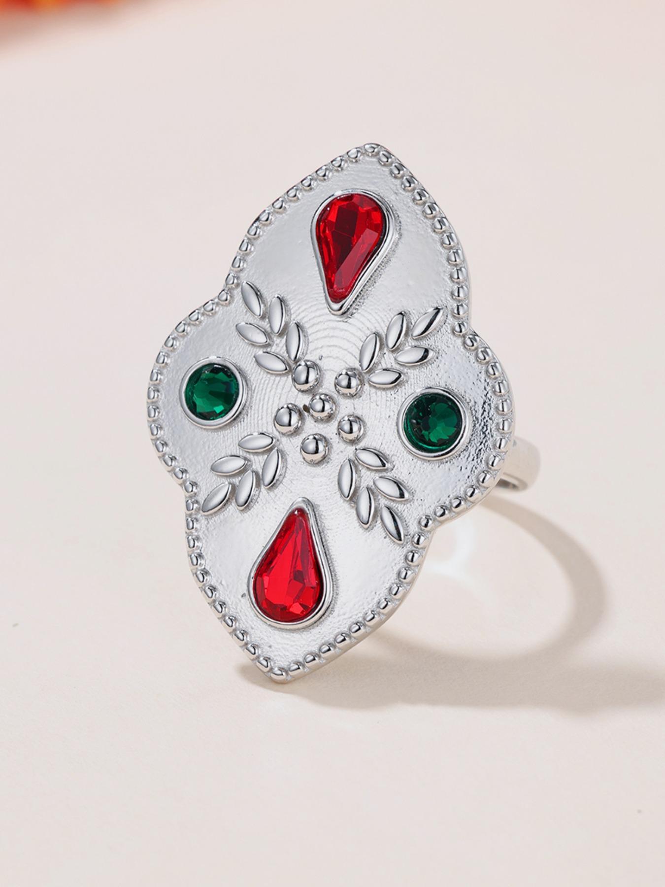 925 Sterling Silver Vintage Artificial Gemstones Decorated Ring, Fashion Jewelry for Party, Daily Clothing Decor, Trendy All-match & Exquisite Jewelry for Birthday Gift