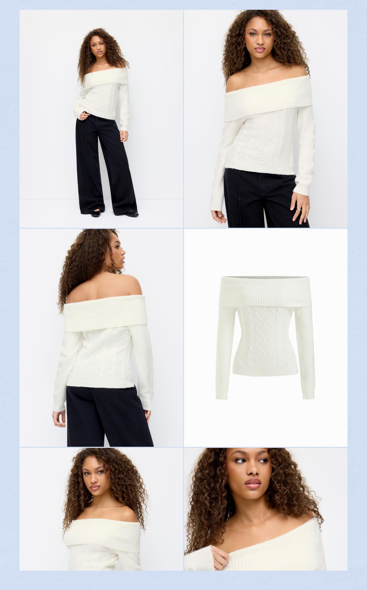 Cider Cable Knit Off-shoulder Long Sleeve Top