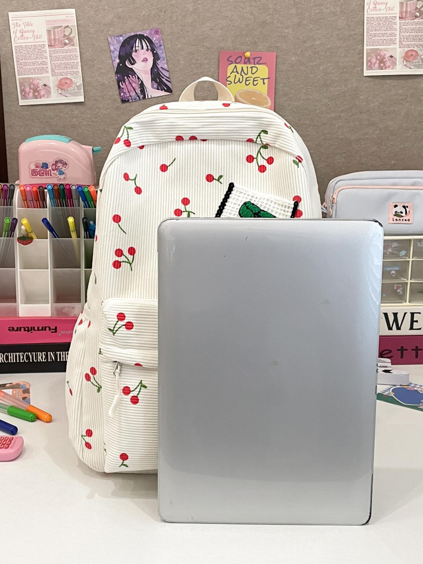 Women's backpack solid color backpack zipper closure cherry Cute Versatile Backpack versatile fashion casual trend suitable for students to go to school, campus, commuting, shopping women's backpack