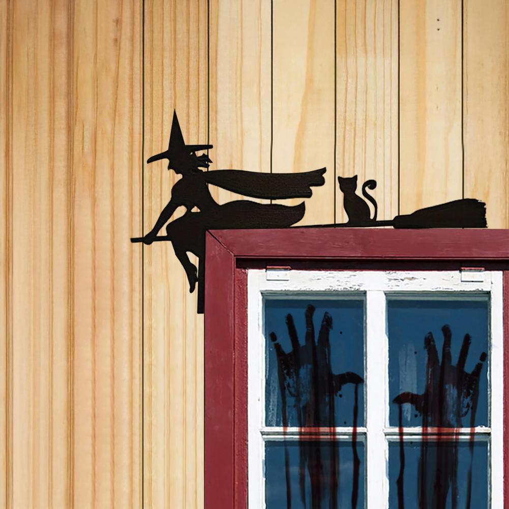 Halloween Door Corner Sign Metal Witch Cat Bat Ghost Spider Web Door Topper Sign Home Door Window Frame Decoration