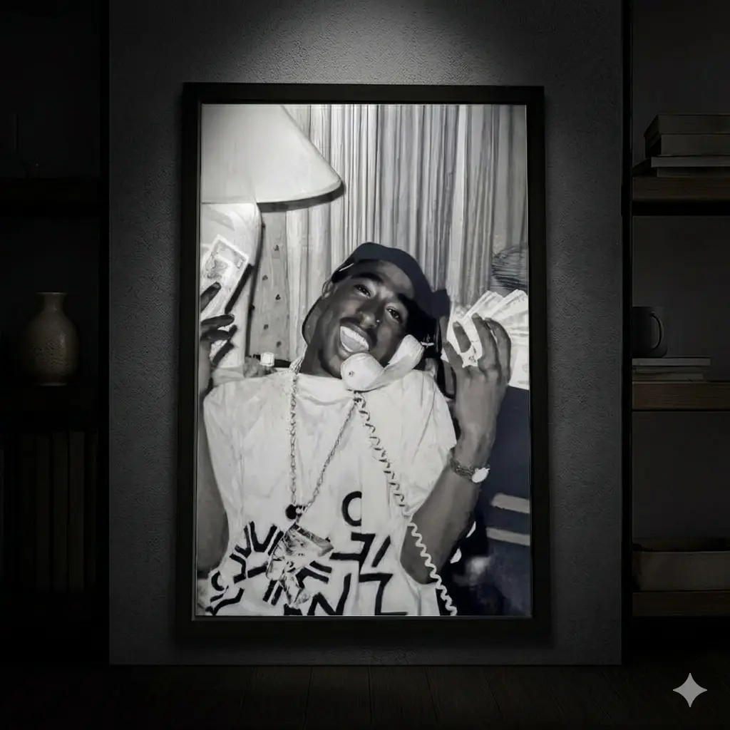 Tupac Shakur Street Photo, Hip Hop Legend Wall Decor, 90s Rap Icon Print, Black & White Urban Themed Canvas Wall Art, Hip Hop Poster, Music Room Decor, Rap Music Decor, Bedroom Decor, Man Cave Decor, Gift for Music Lovers, USA Home Decor Style, Wall Decor