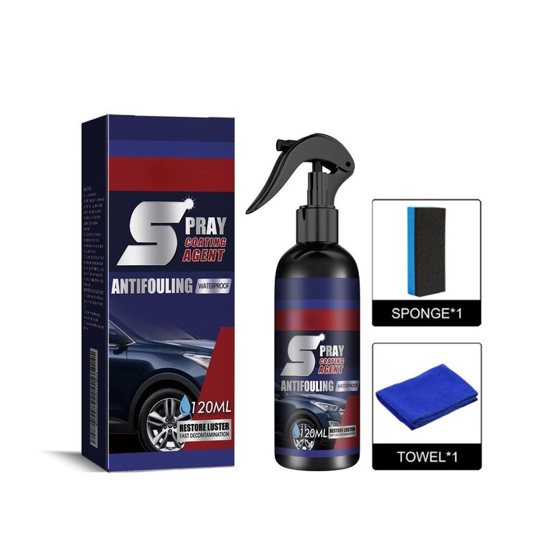 120ml Car Paint Care Spray, Car Paint Quick Coating Agent, Car Wax Polishing Agent, Water-free Car Cleaning Agent, Plastic Coating Agent for Car, Quick Detail Spray, Restorer Kit