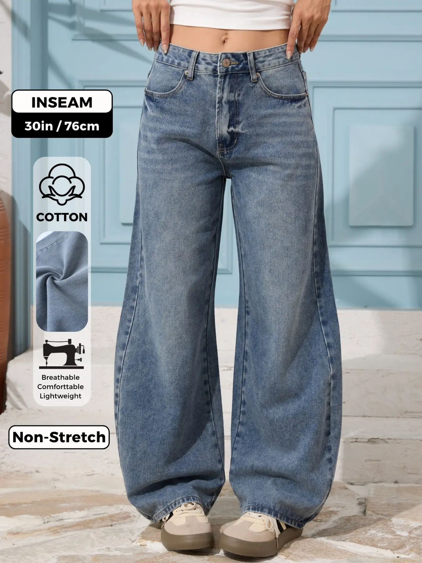 Womens Barrel Baggy Oversized Jeans Button High Waisted Wide Leg Y2K Boyfriend Denim Pants Vintage Loose Fit Long Trousers