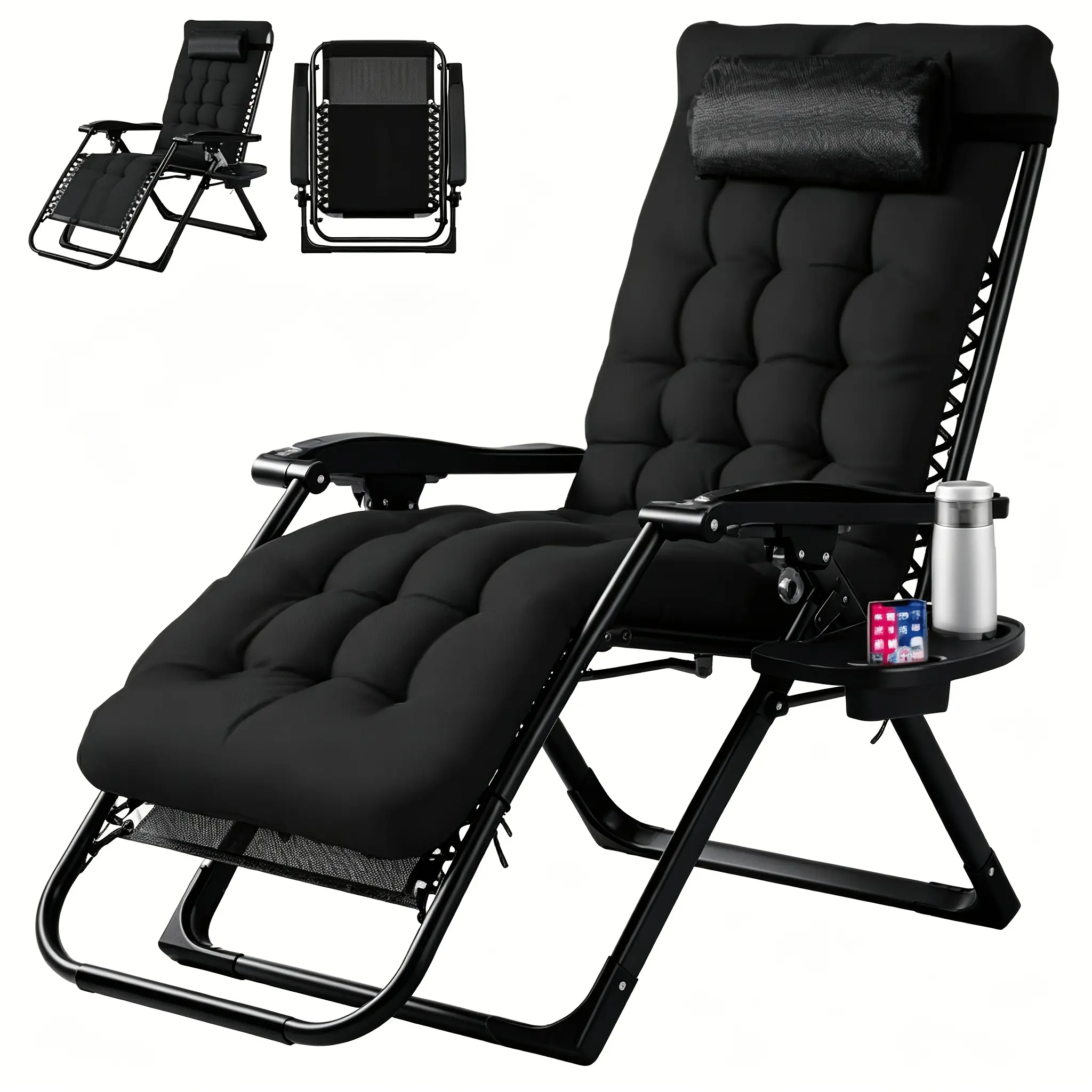 Zero Gravity Recliner, Foldable Patio Chair - Includes Cup Holder Tray; Removable Cushion; Ideal for Beach, Patio, Or Poolside