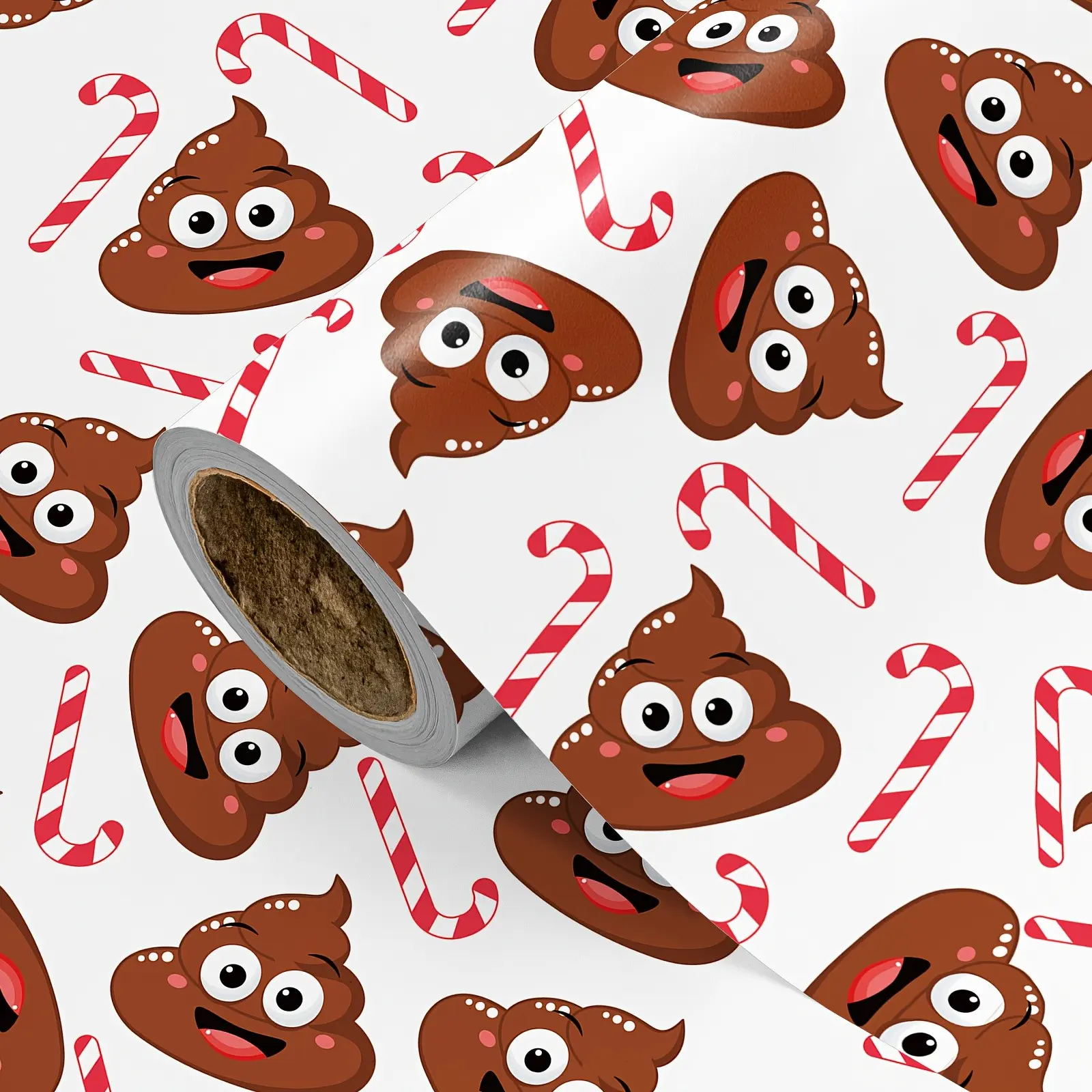 Christmas Wrapping Paper Roll, Fun Smiley Face and Candy Cane Pattern, 43cm X 500cm, Ideal for Gift Wrapping, Holiday Decor, Party Atmosphere