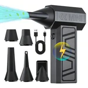 4-Speed Adjustable Turbo Blow Jet Fan 130000RPM, Electric Air Duster & Cleaning Tool, 5 Outlet Nozzles Included, USB Rechargeable, Battery Powered Blower, Handheld Portable Blower, Handheld Cordless Blower for Car, Computer Keyboard, Dust Cleaning